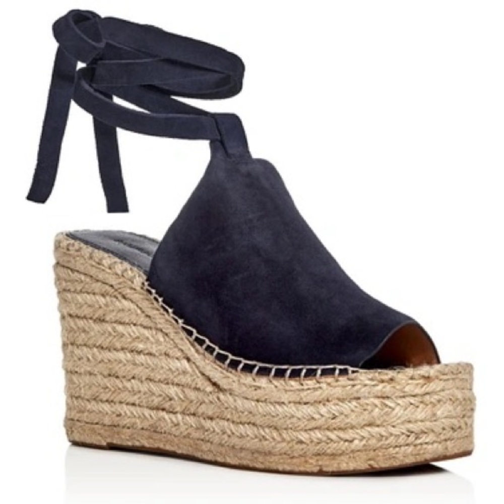 SIGERSON MORRISON AUDORA OPEN TOE SUEDE JUTE WRAP PLATFORM ANKLE WRAP WEDGE